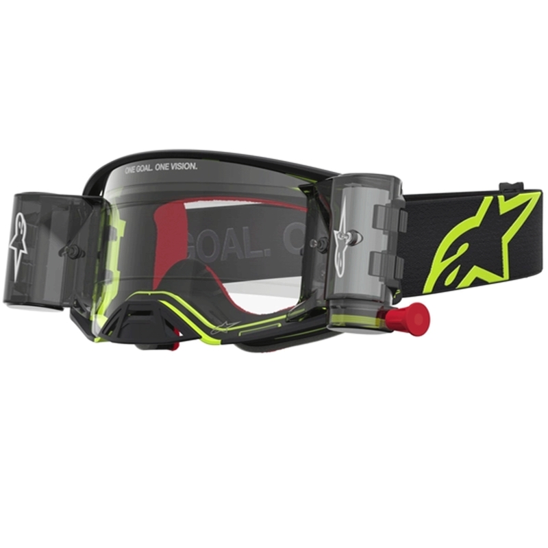 Occhiali da motocross Alpinestars Supertech Firma neri-giallo fluo con plexiglass trasparente
