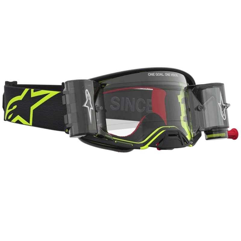 Occhiali da motocross Alpinestars Supertech Firma neri-giallo fluo con plexiglass trasparente