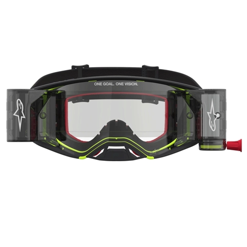 Occhiali da motocross Alpinestars Supertech Firma neri-giallo fluo con plexiglass trasparente
