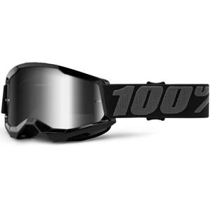 Occhiali da motocross per bambini 100% STRATA 2 nero (plexi specchiato argento)