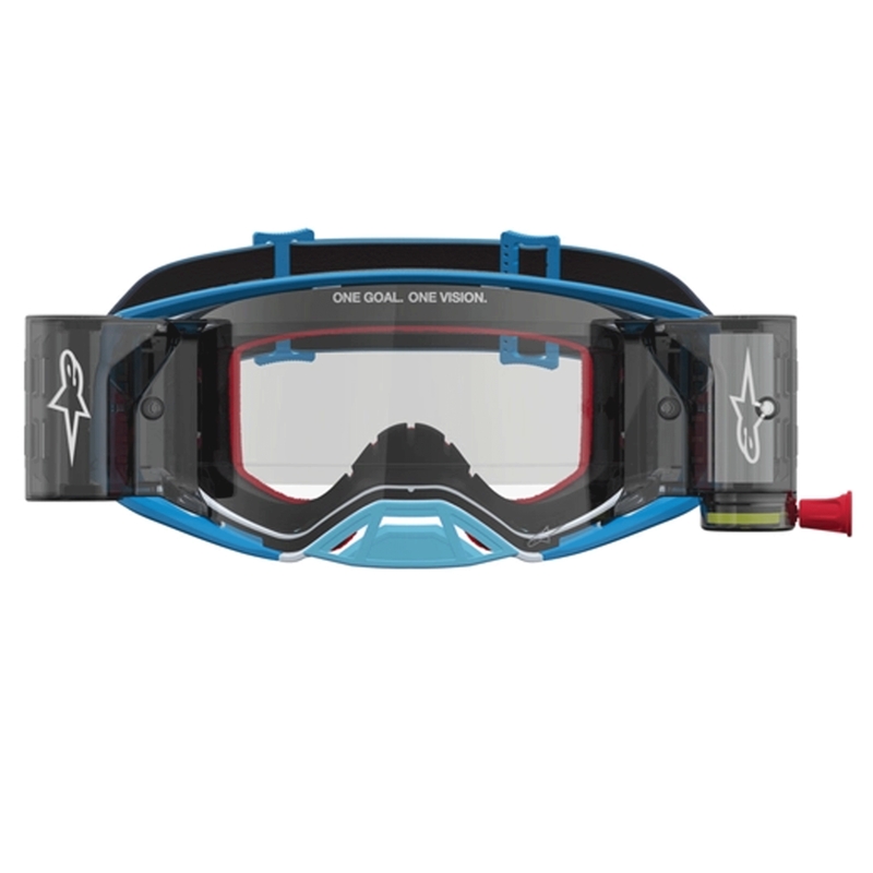 Occhiali da motocross Alpinestars Supertech ROLL-OFF blu-argento con plexiglass trasparente