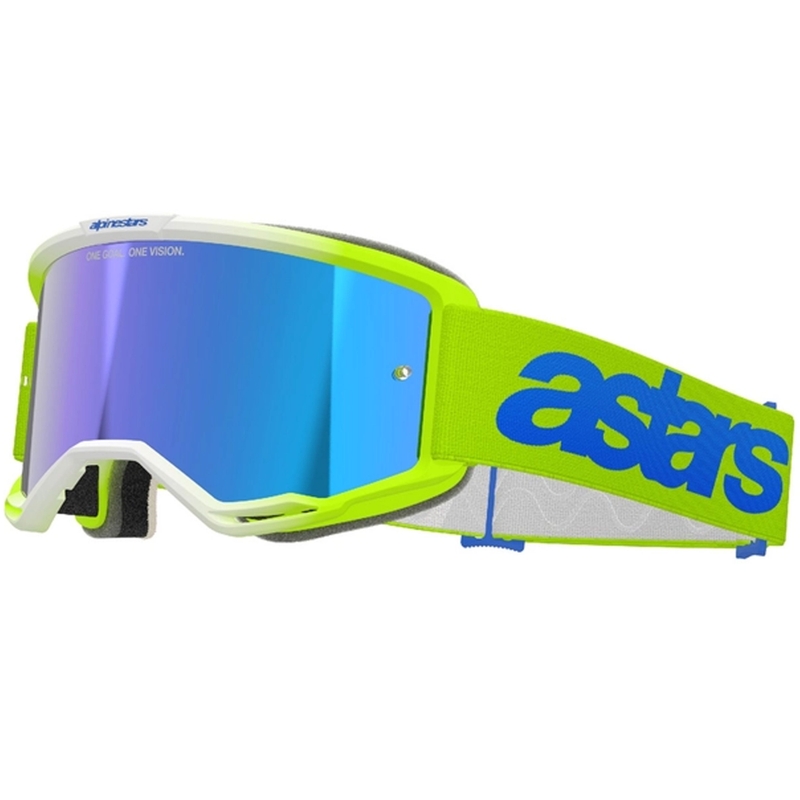 Occhiali da motocross Alpinestars Vision 5 Blaze giallo fluo e blu con plexi blu specchiato