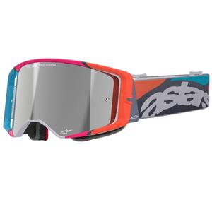 Occhiali da motocross Alpinestars Supertech Stream grigio-multicolore con lenti argentate a specchio