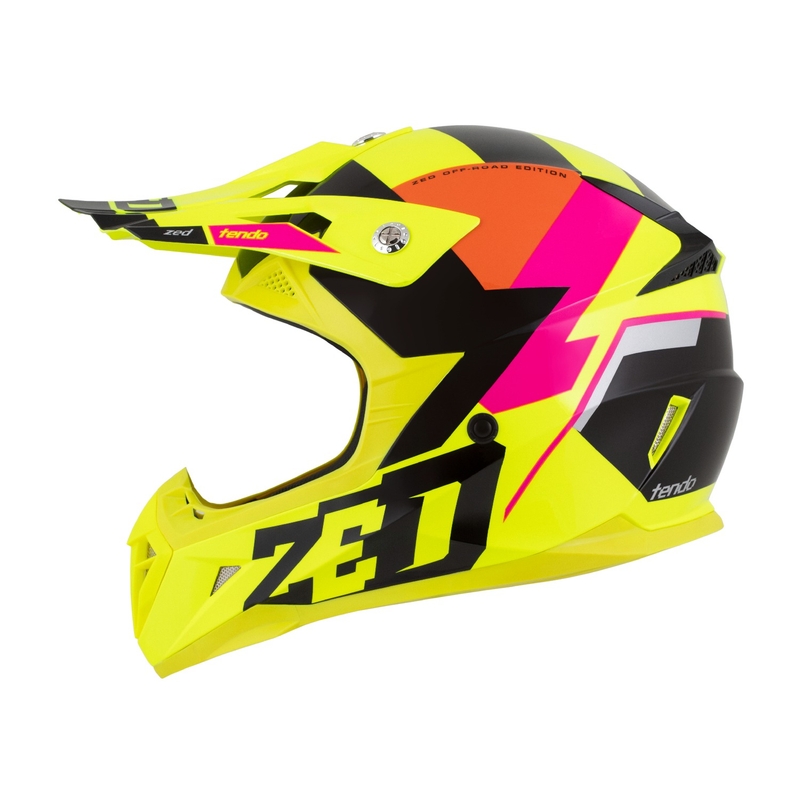 Casco motocross da bambino ZED X1.9 Tendo giallo fluo-rosa-arancio-nero - II. qualità