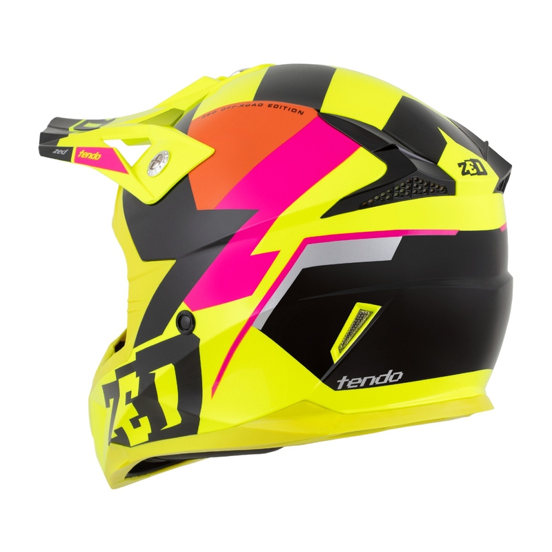 Casco motocross da bambino ZED X1.9 Tendo giallo fluo-rosa-arancio-nero - II. qualità