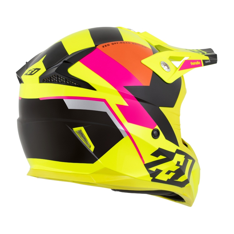 Casco motocross da bambino ZED X1.9 Tendo giallo fluo-rosa-arancio-nero - II. qualità