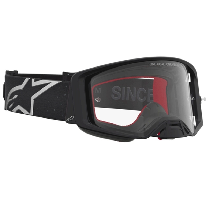 Occhiali da motocross Alpinestars Supertech Vesta neri-argento con plexiglass trasparente