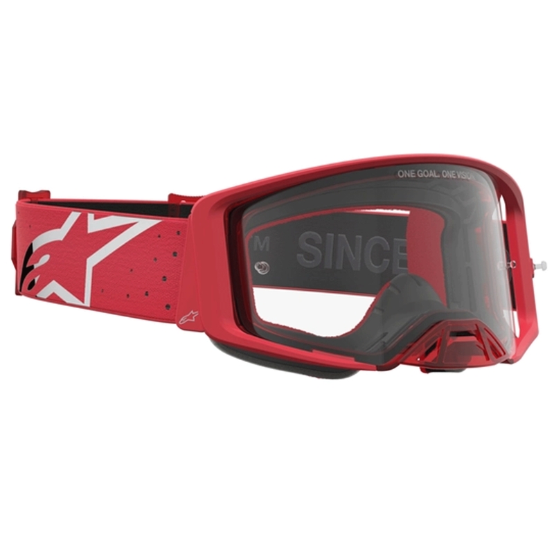 Occhiali da motocross Alpinestars Supertech Vesta rosso fluo cromato (plexiglass trasparente)