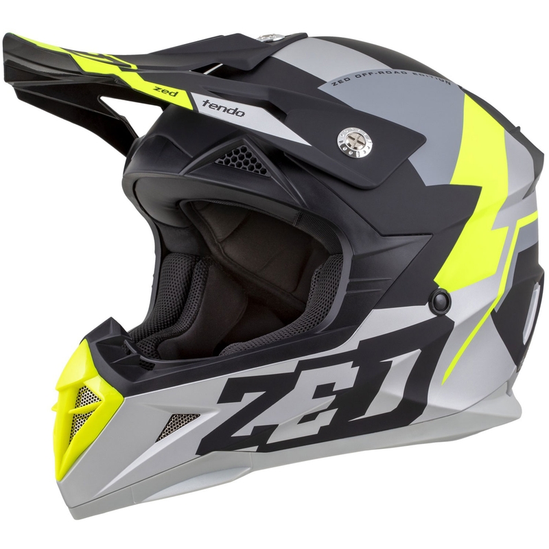 Casco da motocross per bambini ZED X1.9D TENDO nero opaco-grigio scuro-grigio chiaro-giallo fluo - II. qualità
