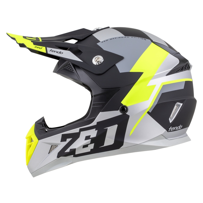 Casco da motocross per bambini ZED X1.9D TENDO nero opaco-grigio scuro-grigio chiaro-giallo fluo - II. qualità