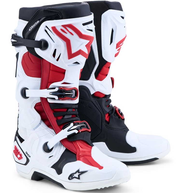 Stivali da motocross Alpinestars TECH 10 bianco-nero-rosso