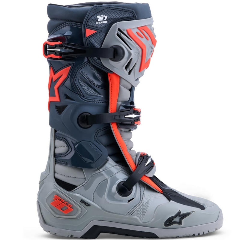 Stivali da moto Alpinestars Tech 10 Enduro Grigio-Grigio scuro-Rosso fluo