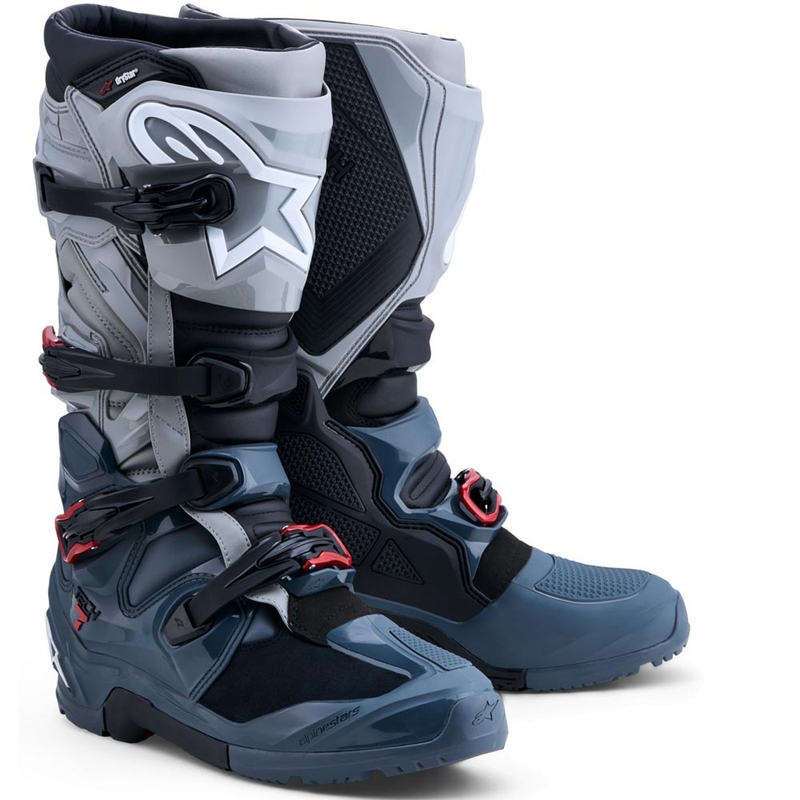 Stivali da moto Alpinestars TECH 7 Enduro Drystar Grigio scuro-Grigio chiaro-Rosso