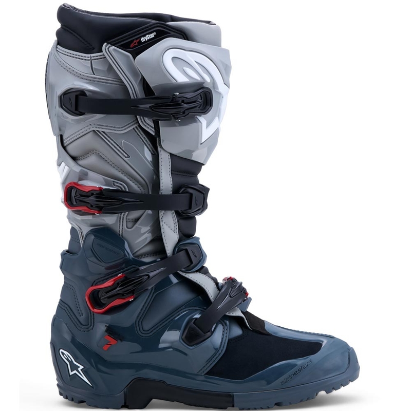 Stivali da moto Alpinestars TECH 7 Enduro Drystar Grigio scuro-Grigio chiaro-Rosso