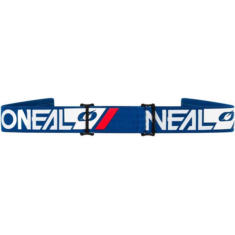 Occhiali da motocross O'Neal B-55 Cram blu-bianchi con plexiglass a specchio blu