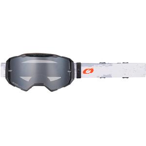 Occhiali da motocross O'Neal B-22 verniciati bianco-nero con plexiglass argentato