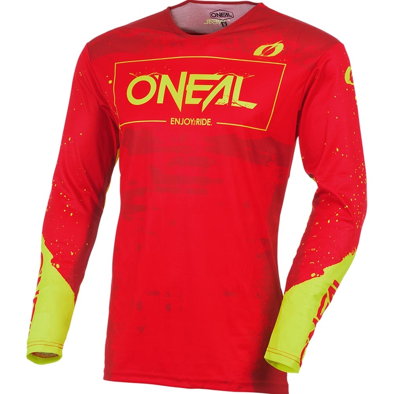 Maglia da motocross O'Neal Mayhem Paint rosso neon-giallo.