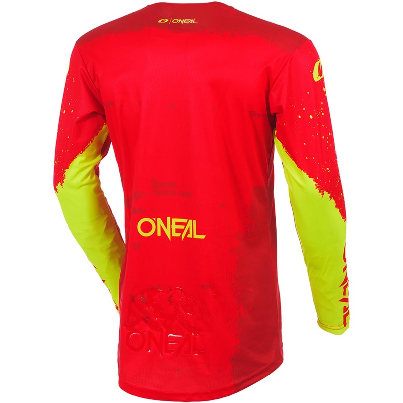 Maglia da motocross O'Neal Mayhem Paint rosso neon-giallo.