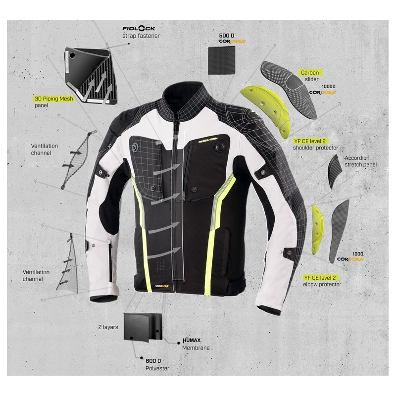 Giacca da moto Rebelhorn Borg nero-grigio-giallo fluo
