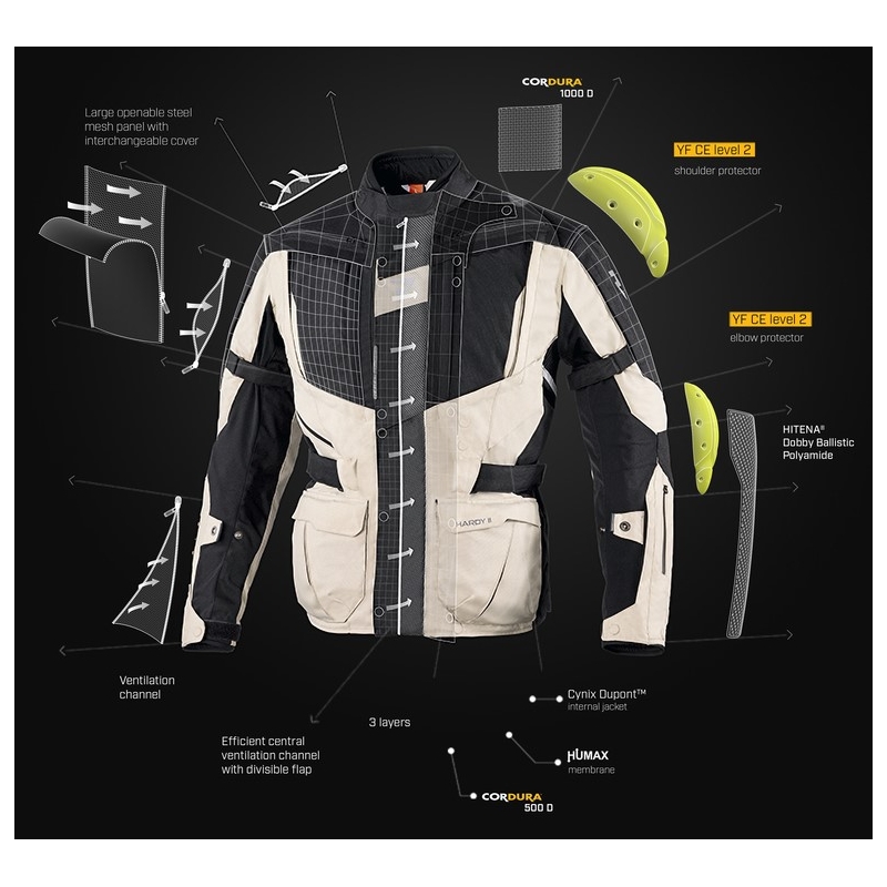 Giacca da moto Rebelhorn Hardy II grigio-nero-giallo fluo Saldi