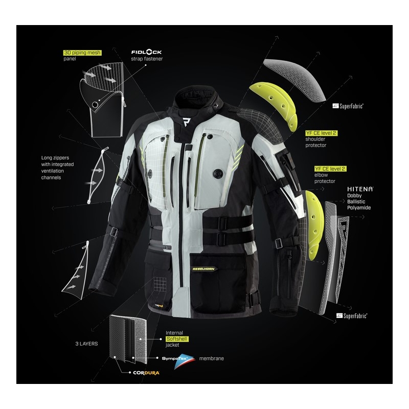 Giacca da moto Rebelhorn Patrol grigio-nero-giallo fluo Saldi