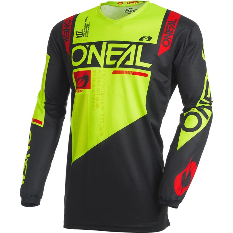 Maglia da motocross O'Neal Element Factor nera-giallo fluo