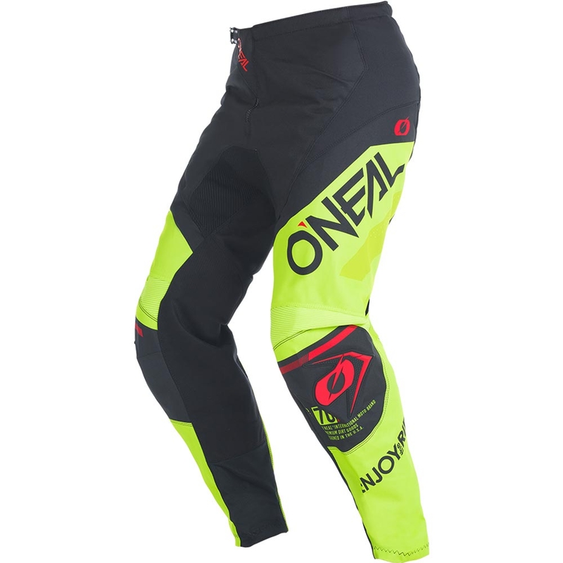 Pantaloni da motocross O'Neal Element Factor, neri e giallo fluo.
