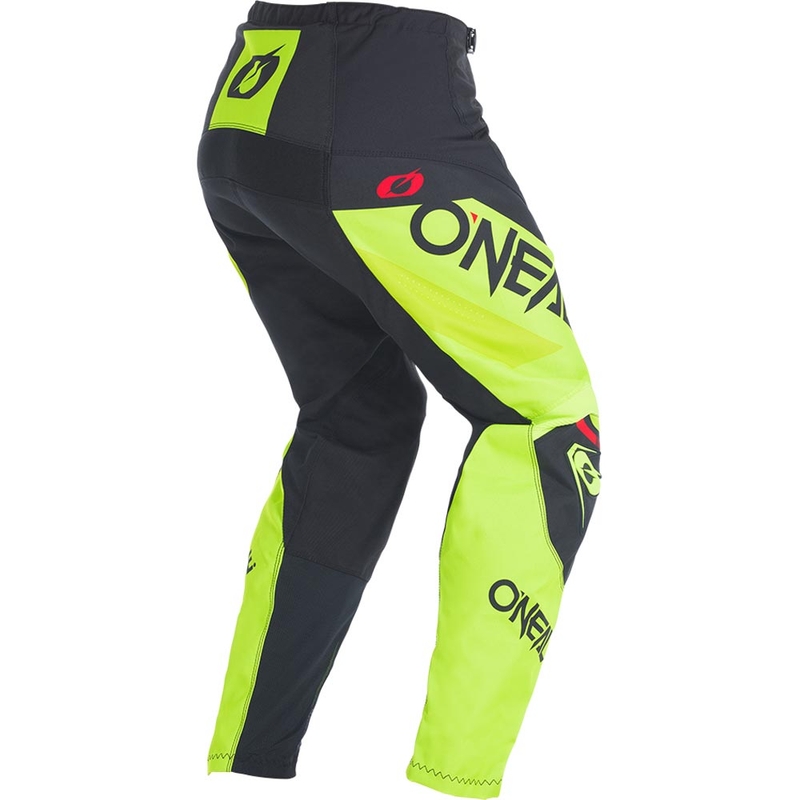 Pantaloni da motocross O'Neal Element Factor, neri e giallo fluo.