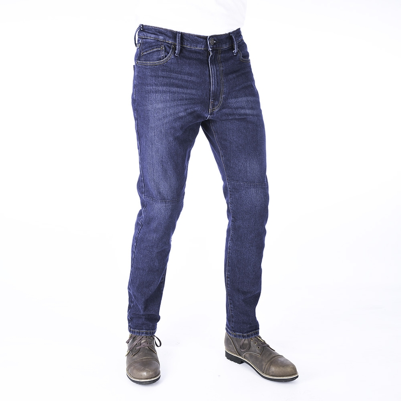Zkrácené jeansy na motorku Oxford Original Approved Slim Fit seprané modré výprodej