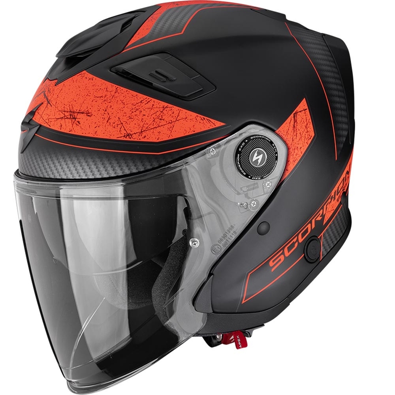Casco da moto aperto Scorpion EXO-GT Jet Crest, nero opaco-rosso