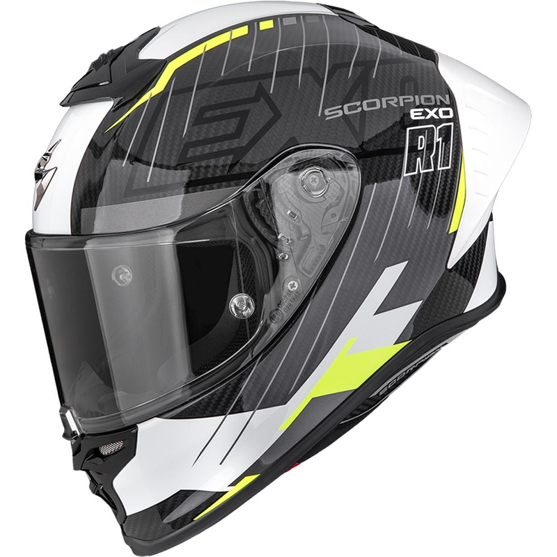 Casco integrale da moto Scorpion EXO-R1 EVO II Air Surge nero-bianco-giallo fluo