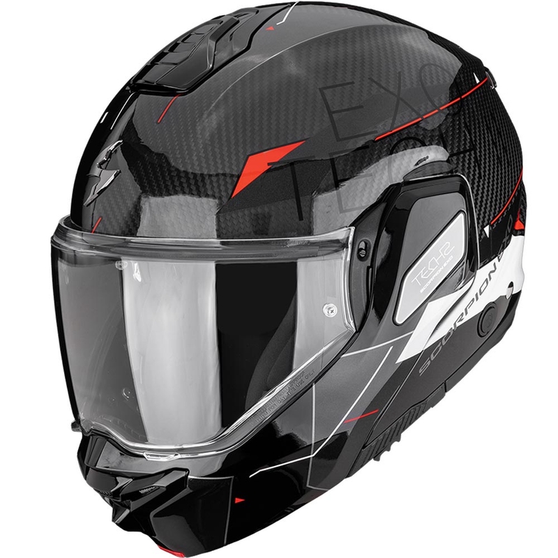Casco da moto modulare Scorpion EXO-TECH II Carbon Viator nero-bianco-rosso