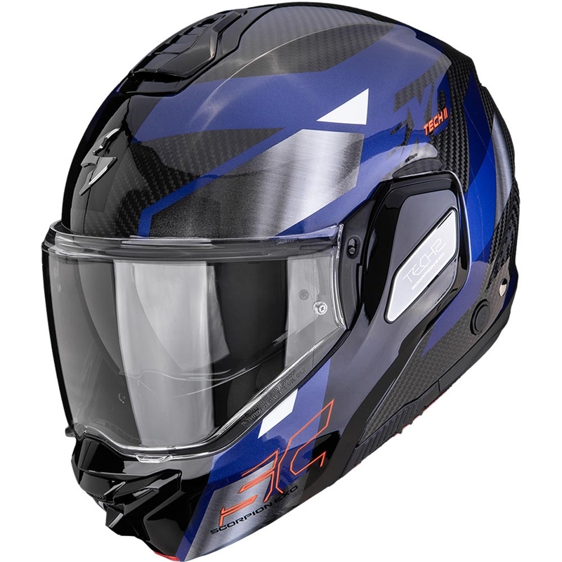 Casco da moto modulare Scorpion EXO-TECH II Carbon Drift nero-argento-blu