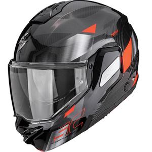 Casco da moto modulare Scorpion EXO-TECH II Carbon Drift nero-argento-rosso