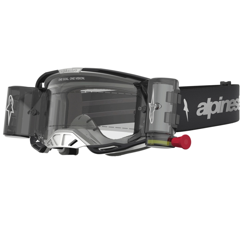 Occhiali da motocross Alpinestars Vision 8 Amber Roll-Off Wide Vision, neri e argento