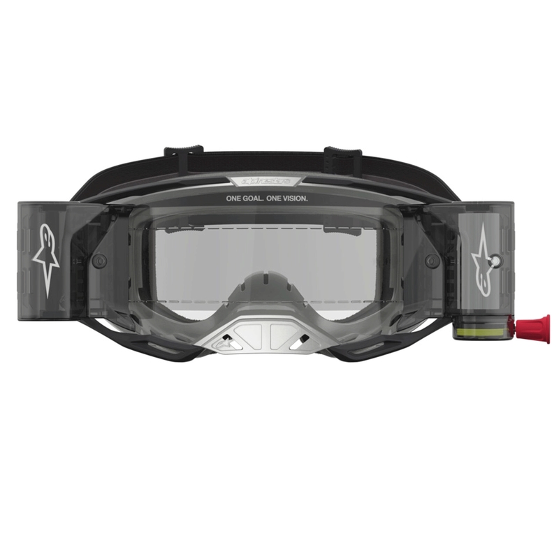 Occhiali da motocross Alpinestars Vision 8 Amber Roll-Off Wide Vision, neri e argento