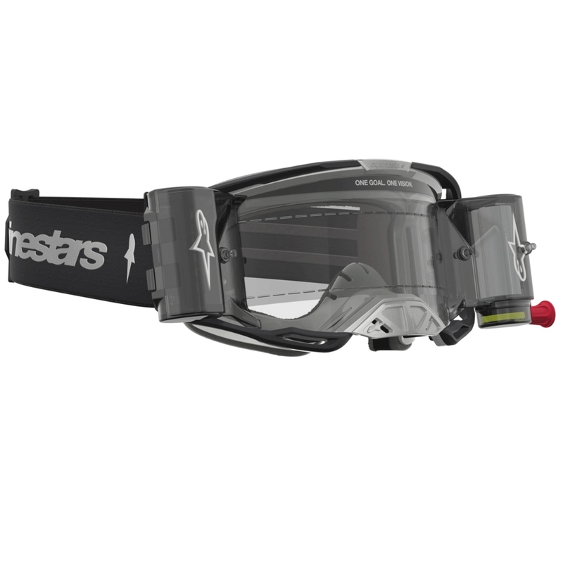 Occhiali da motocross Alpinestars Vision 8 Amber Roll-Off Wide Vision, neri e argento