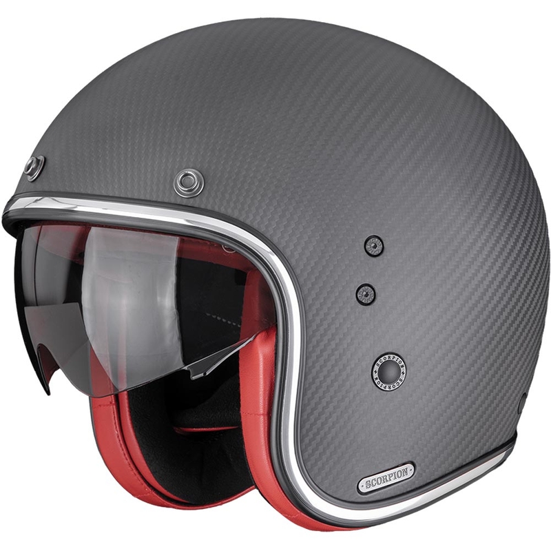 Casco da moto Scorpion Belfast II Carbon Solid Open Face, nero opaco-rosso