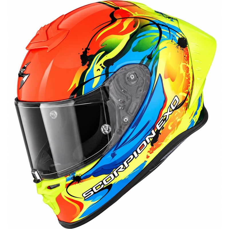 Casco integrale da moto Scorpion EXO-R1 EVO II Air Thrust rosso-blu-giallo fluo
