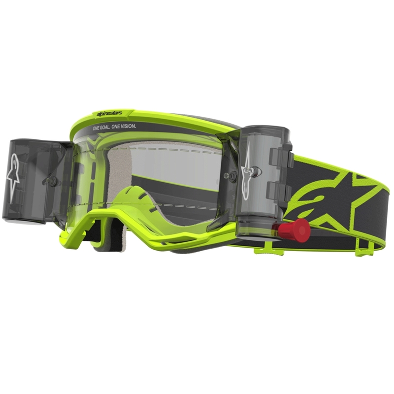 Occhiali da motocross Alpinestars Vision 5 Rora Roll-Off, colore giallo fluo e nero.