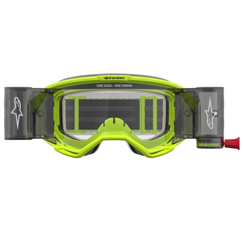 Occhiali da motocross Alpinestars Vision 5 Rora Roll-Off, colore giallo fluo e nero.