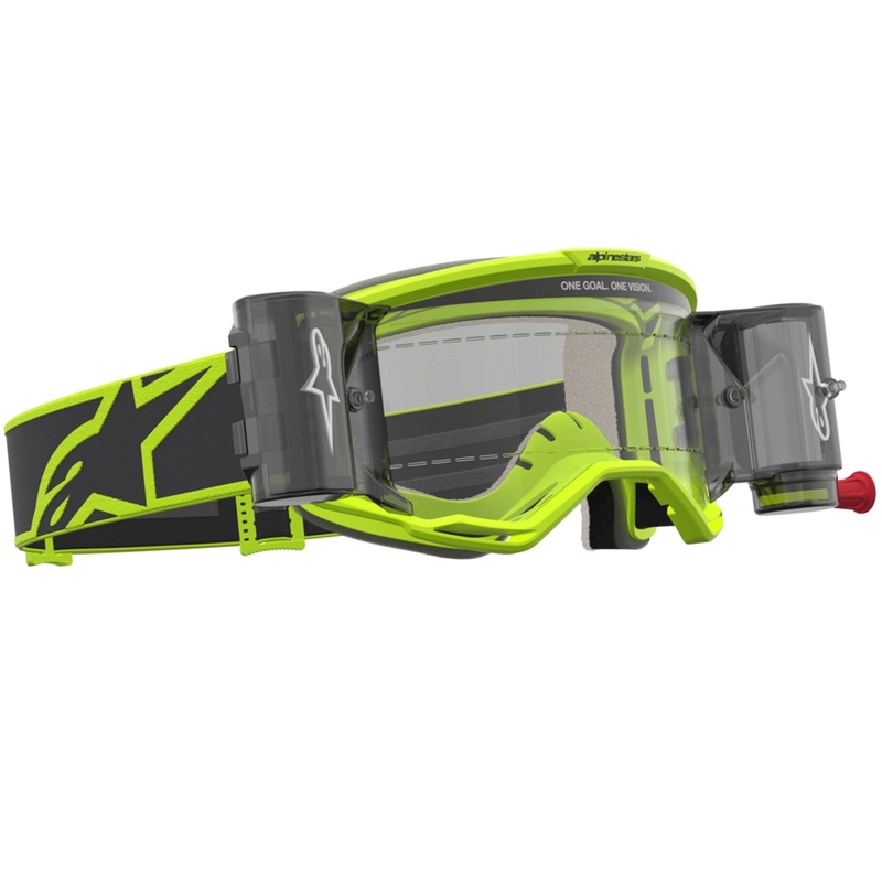 Occhiali da motocross Alpinestars Vision 5 Rora Roll-Off, colore giallo fluo e nero.