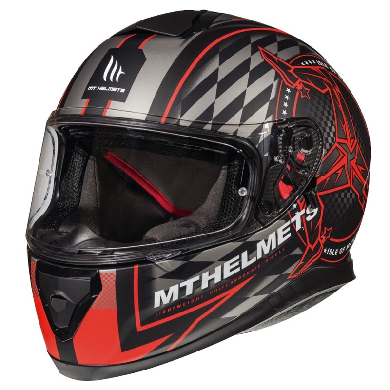 Integrální přilba na motorku MT Thunder 3 SV Isle Of Man černo-šedo-červená výprodej