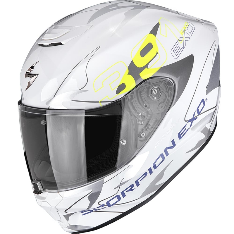 Casco integrale da moto Scorpion EXO-391 Key bianco-argento-giallo fluo