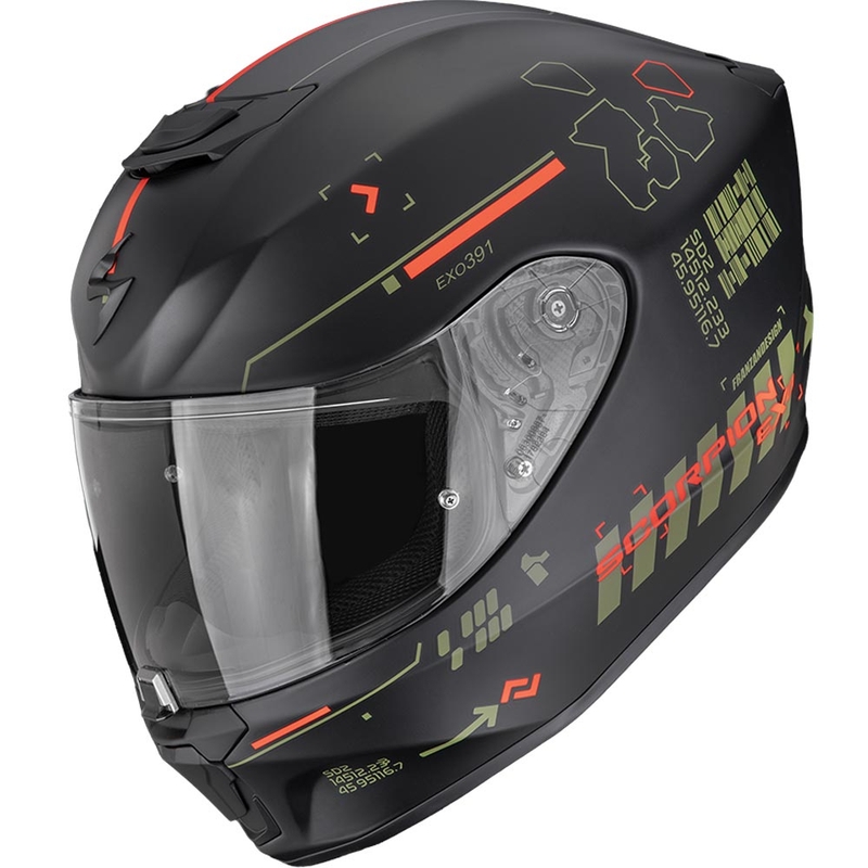 Casco integrale da moto Scorpion EXO-391 Iron, nero opaco-verde-rosso