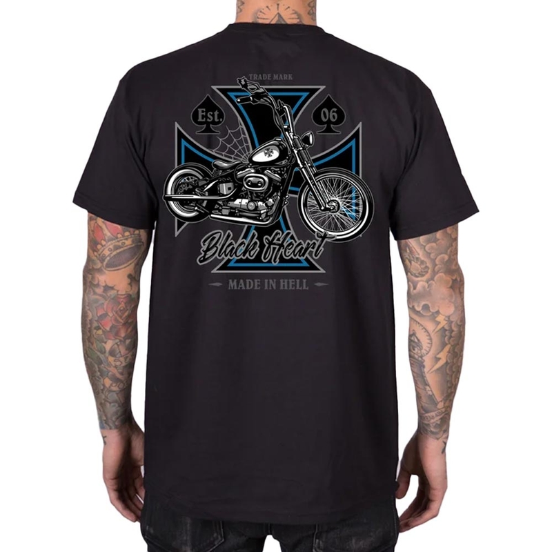 T-shirt Black Heart Chopper Cross nera