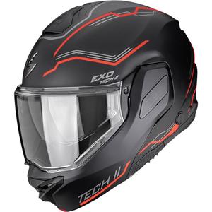 Casco da moto modulare Scorpion EXO-TECH II Dash, nero opaco-argento-rosso