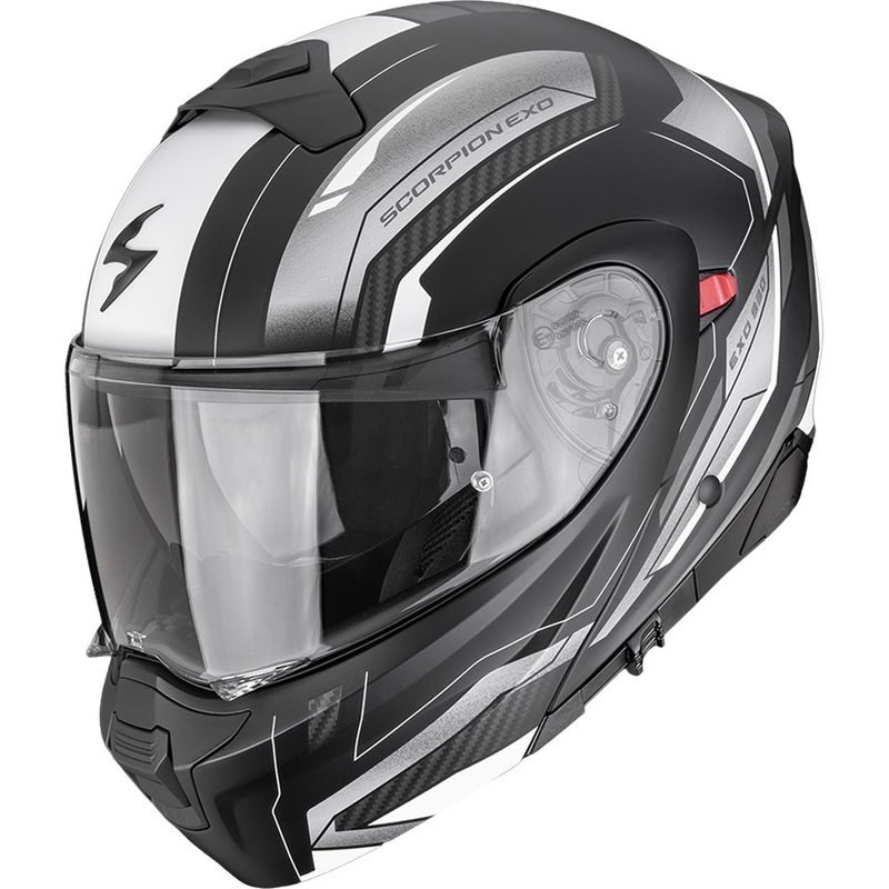 Casco da moto modulare Scorpion EXO-930 EVO Space, nero opaco-argento-bianco