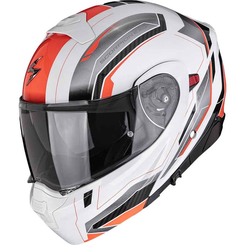 Casco da moto modulare Scorpion EXO-930 EVO Space bianco-argento-rosso