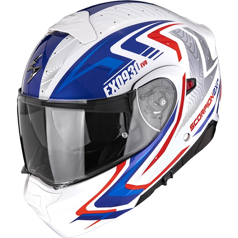 Casco da moto modulare Scorpion EXO-930 EVO Alpha bianco-rosso-blu